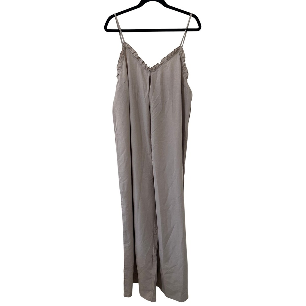 Womens‎  Wide Leg Jumpsuit Taupe XXL Sleeveless Ruffle V-Neck Vacation Capsule